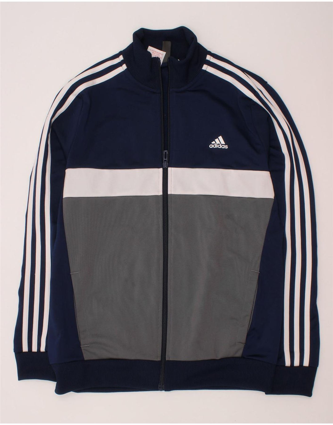 ADIDAS Boys Tracksuit Top Jacket 13-14 Years Navy Blue Colourblock