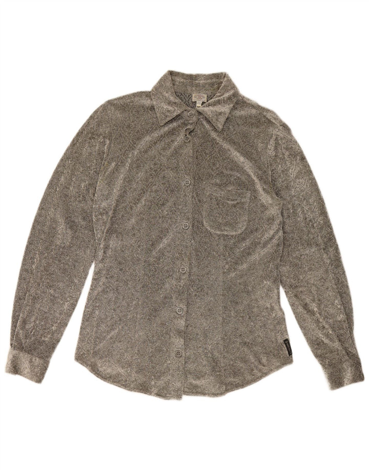Armani Womens Shirt Blouse UK 12 Medium Grey Floral Viscose