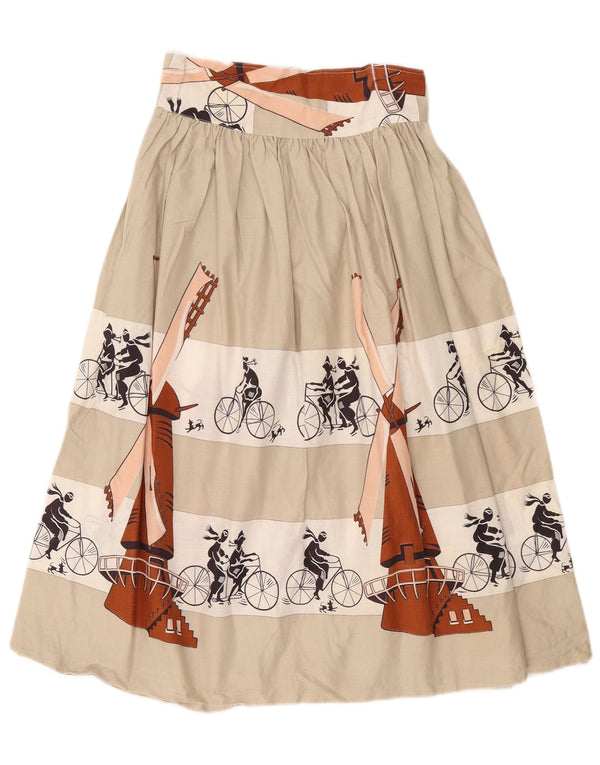 Vintage Womens Graphic A-Line Skirt W26 Small Beige Colourblock