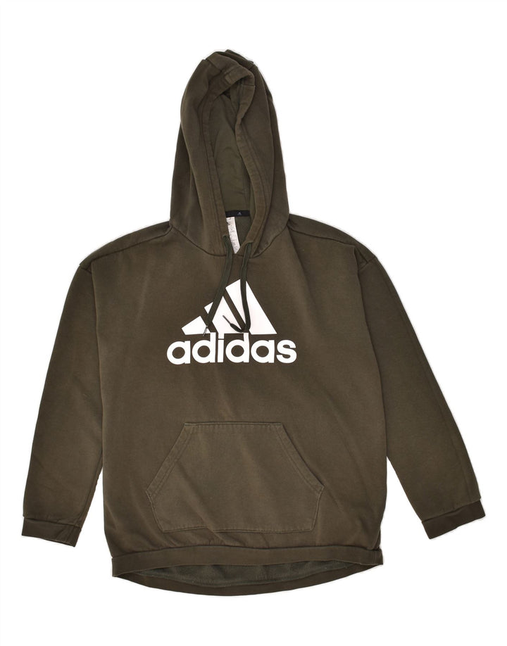 ADIDAS Womens Oversized Graphic Hoodie Jumper UK 8/10 Small Khaki | Vintage Adidas | Thrift | Second-Hand Adidas | Used Clothing | Messina Hembry 
