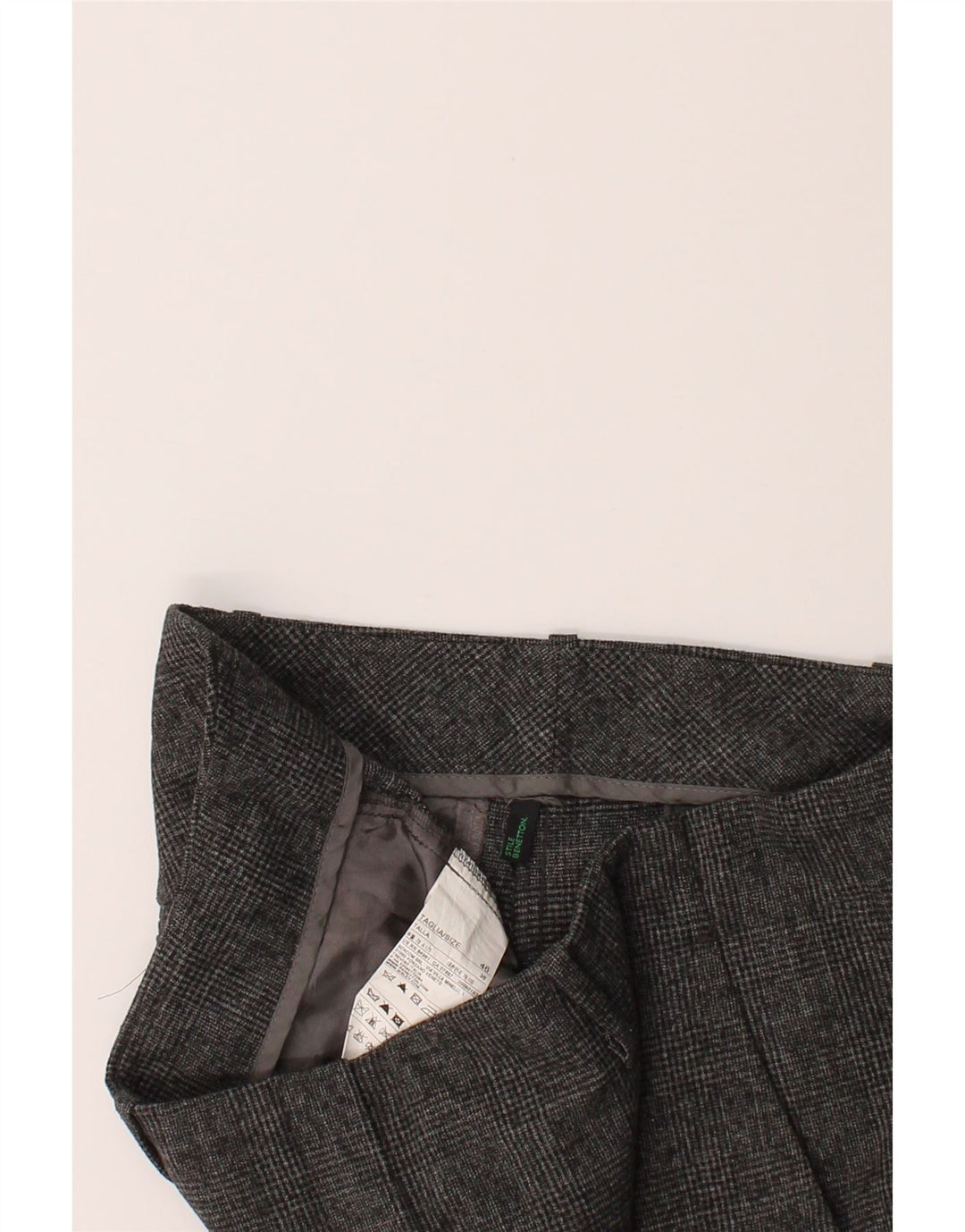BENETTON Womens Straight Suit Trousers IT 46 Large W36 L32 Grey Check Vintage Benetton and Second-Hand Benetton from Messina Hembry 