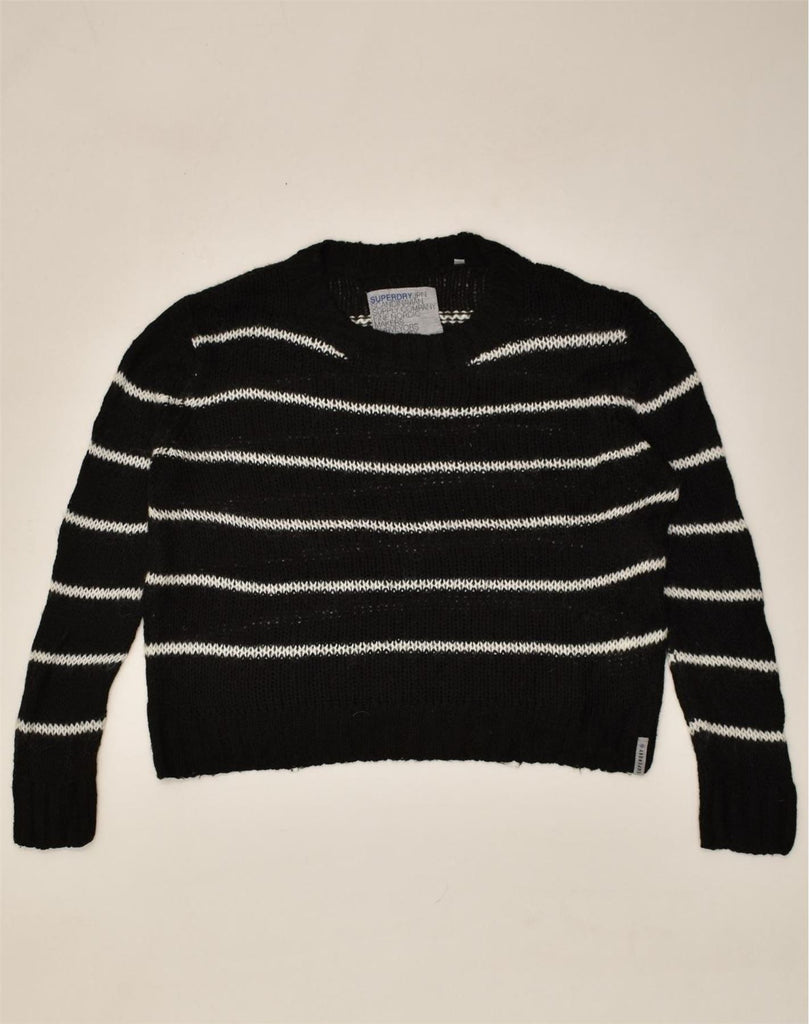 SUPERDRY Womens Crop Crew Neck Jumper Sweater UK 14 Medium Black Striped | Vintage Superdry | Thrift | Second-Hand Superdry | Used Clothing | Messina Hembry 