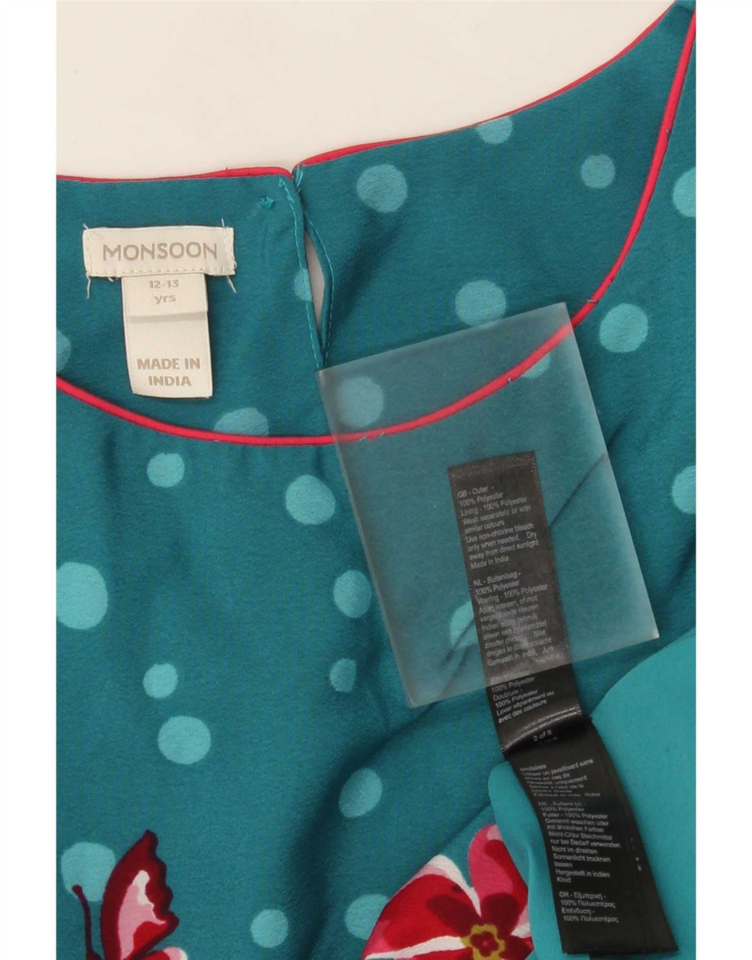 Monsoon Girls A-Line Dress 12-13 Years Blue Floral Polyester
