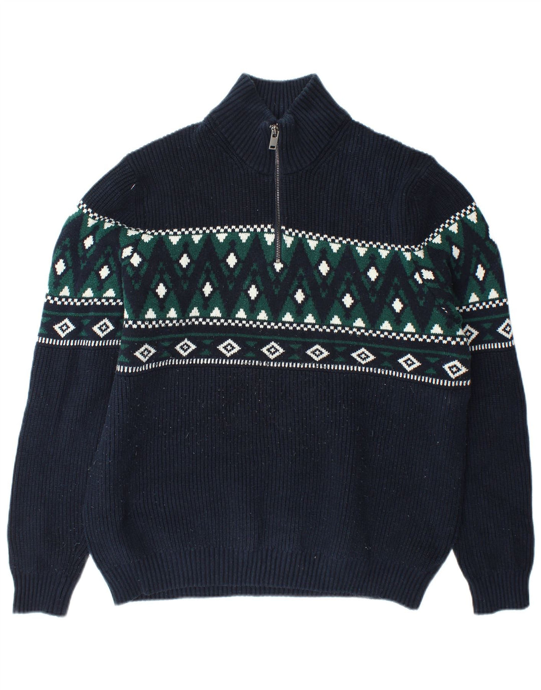 Marks & Spencer Mens Zip Neck Jumper Sweater 2XL Navy Blue Fair Isle