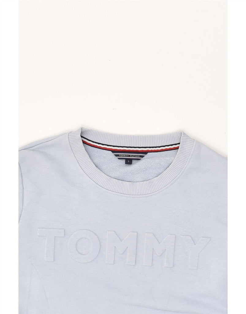 TOMMY HILFIGER Womens Graphic Sweatshirt Jumper UK 10 Small Blue Cotton Vintage Tommy Hilfiger and Second-Hand Tommy Hilfiger from Messina Hembry 