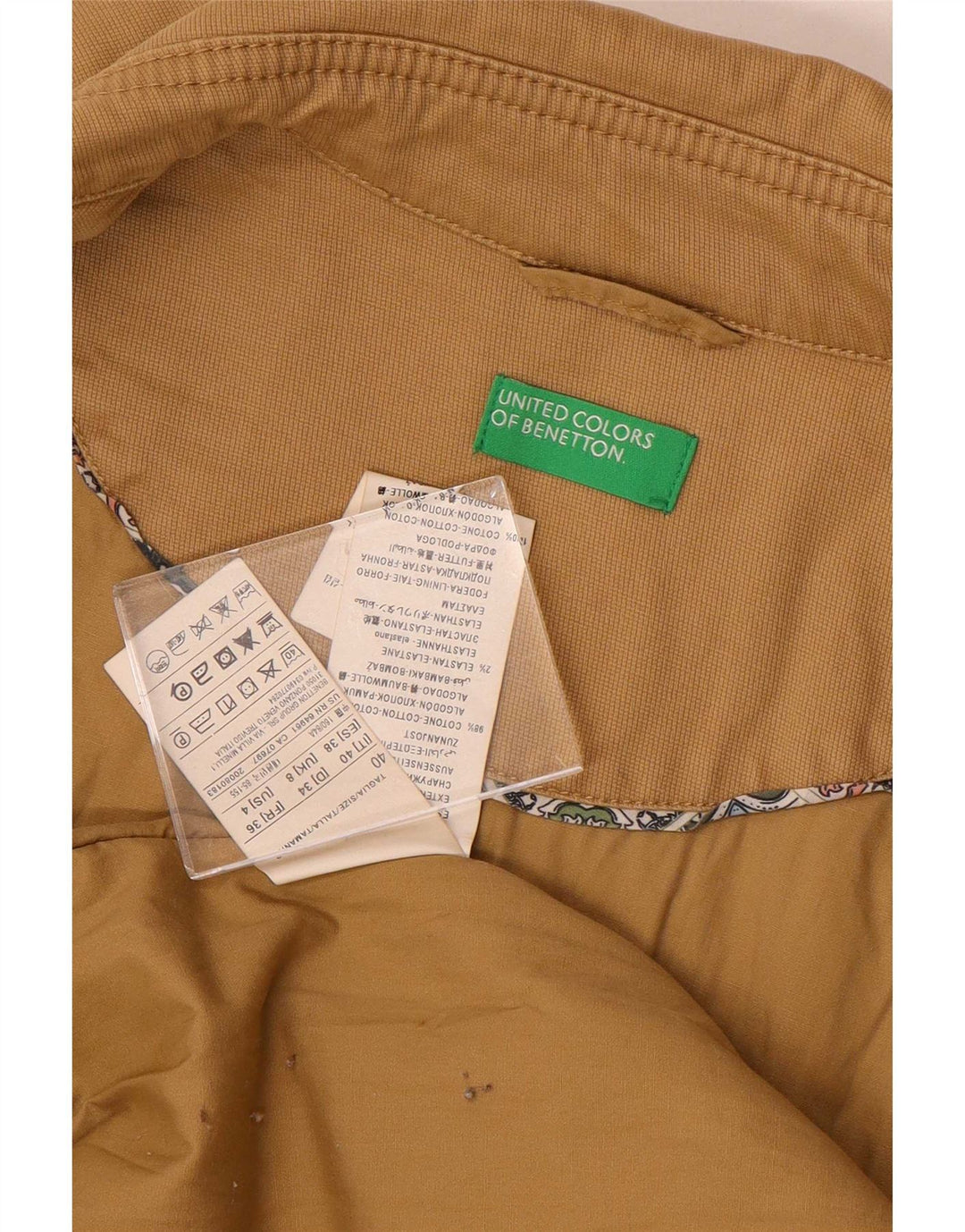 Benetton Womens Trench Coat UK 8 Small Beige Cotton