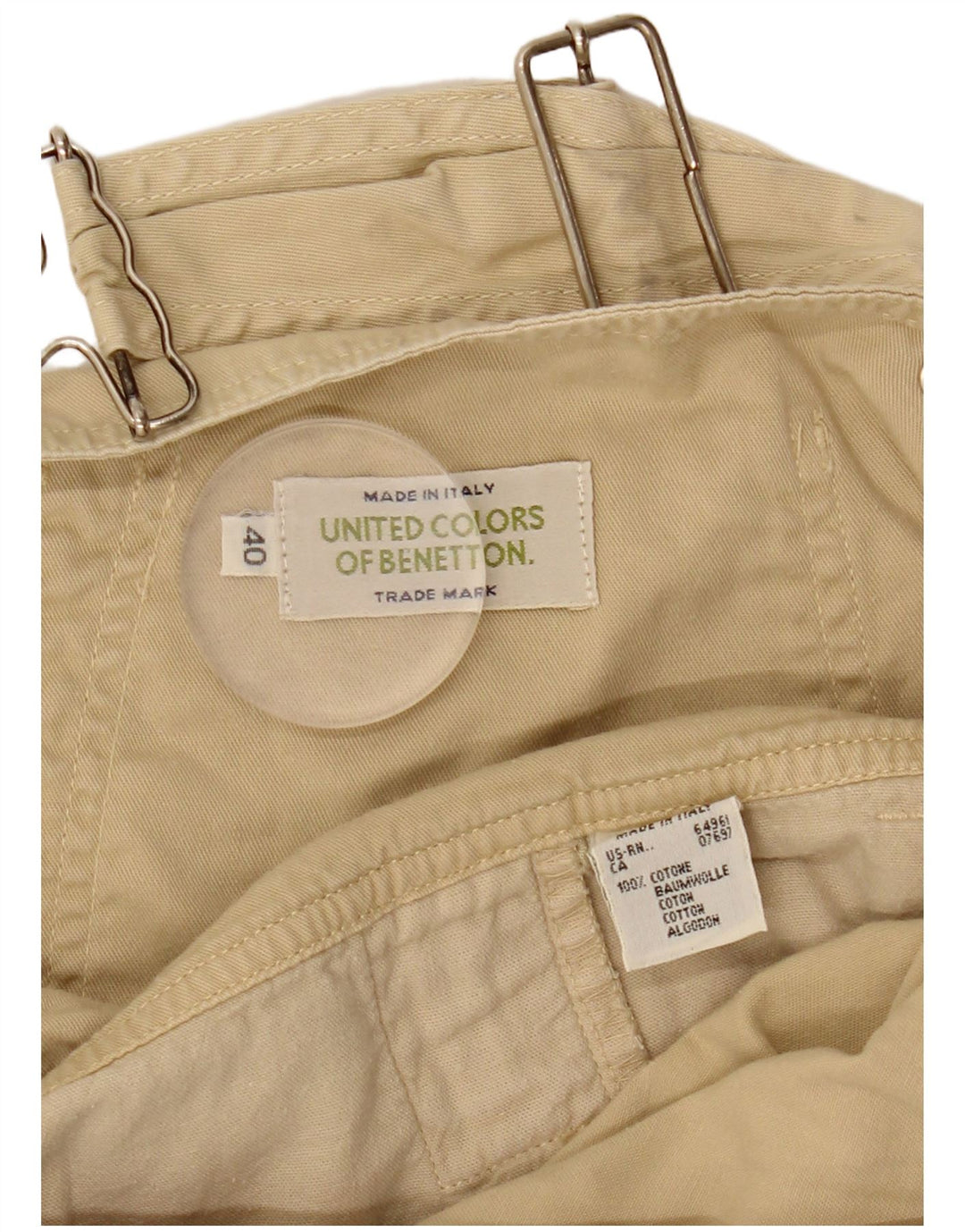 BENETTON Womens Dungarees Shorts IT 40 Small W26 Beige Cotton