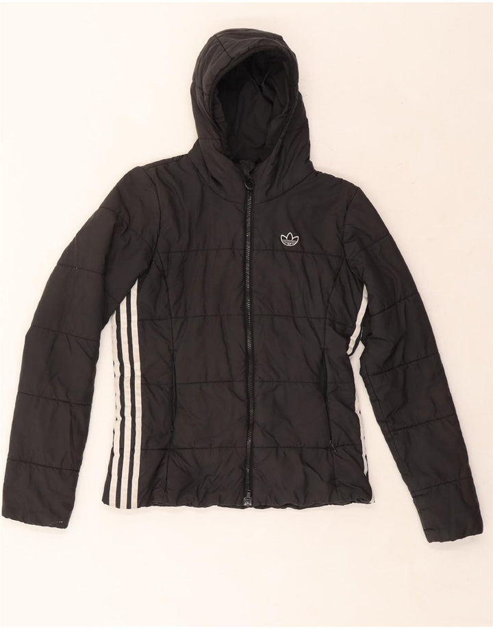 ADIDAS Womens Hooded Padded Jacket UK 8 Small Black Polyester