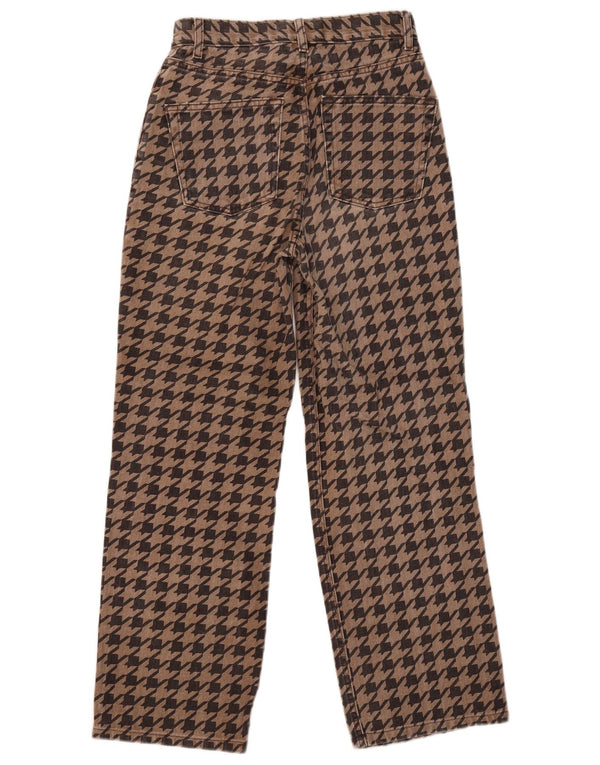 Topshop Womens Straight Jeans W25 L26 Brown Houndstooth Cotton 90s