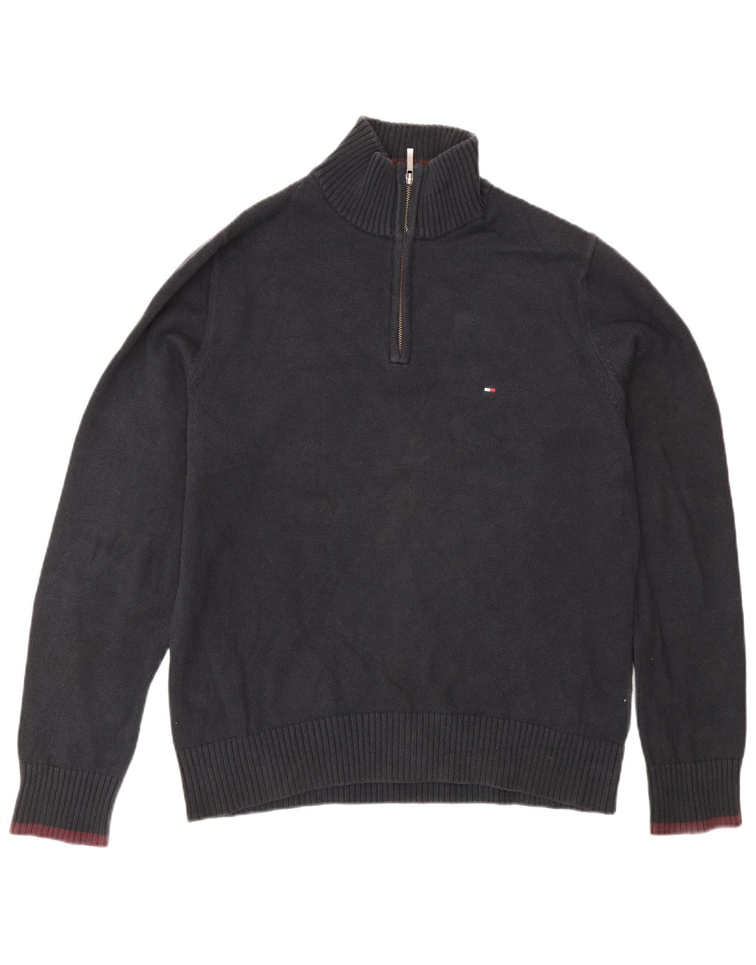 Tommy Hilfiger Mens Zip Neck Jumper Sweater Medium Navy Blue Cotton