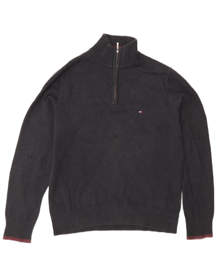 Tommy Hilfiger Mens Zip Neck Jumper Sweater Medium Navy Blue Cotton