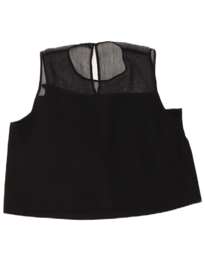 Zara Womens Crop Sleeveless Blouse Top UK 14 Large Black