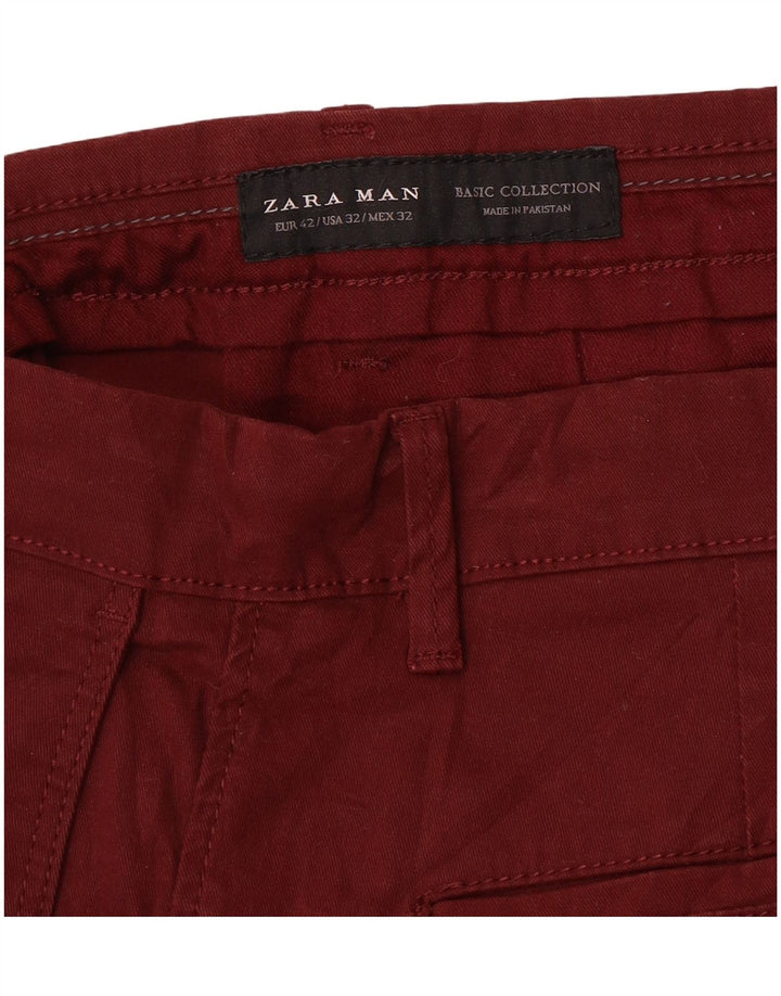 Zara Mens Slim Chino Trousers EU 42 Medium W32 L30 Maroon