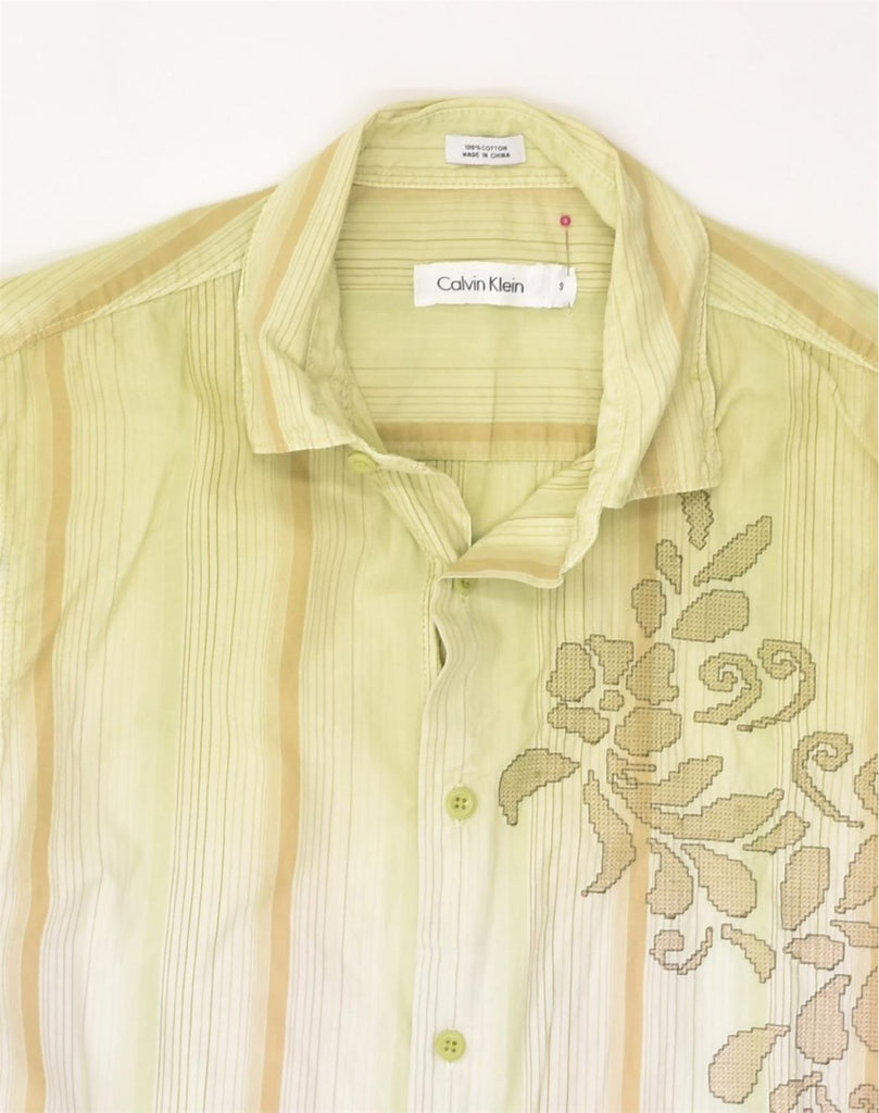 CALVIN KLEIN Mens Short Sleeve Shirt Small Green Striped Cotton | Vintage Calvin Klein | Thrift | Second-Hand Calvin Klein | Used Clothing | Messina Hembry 