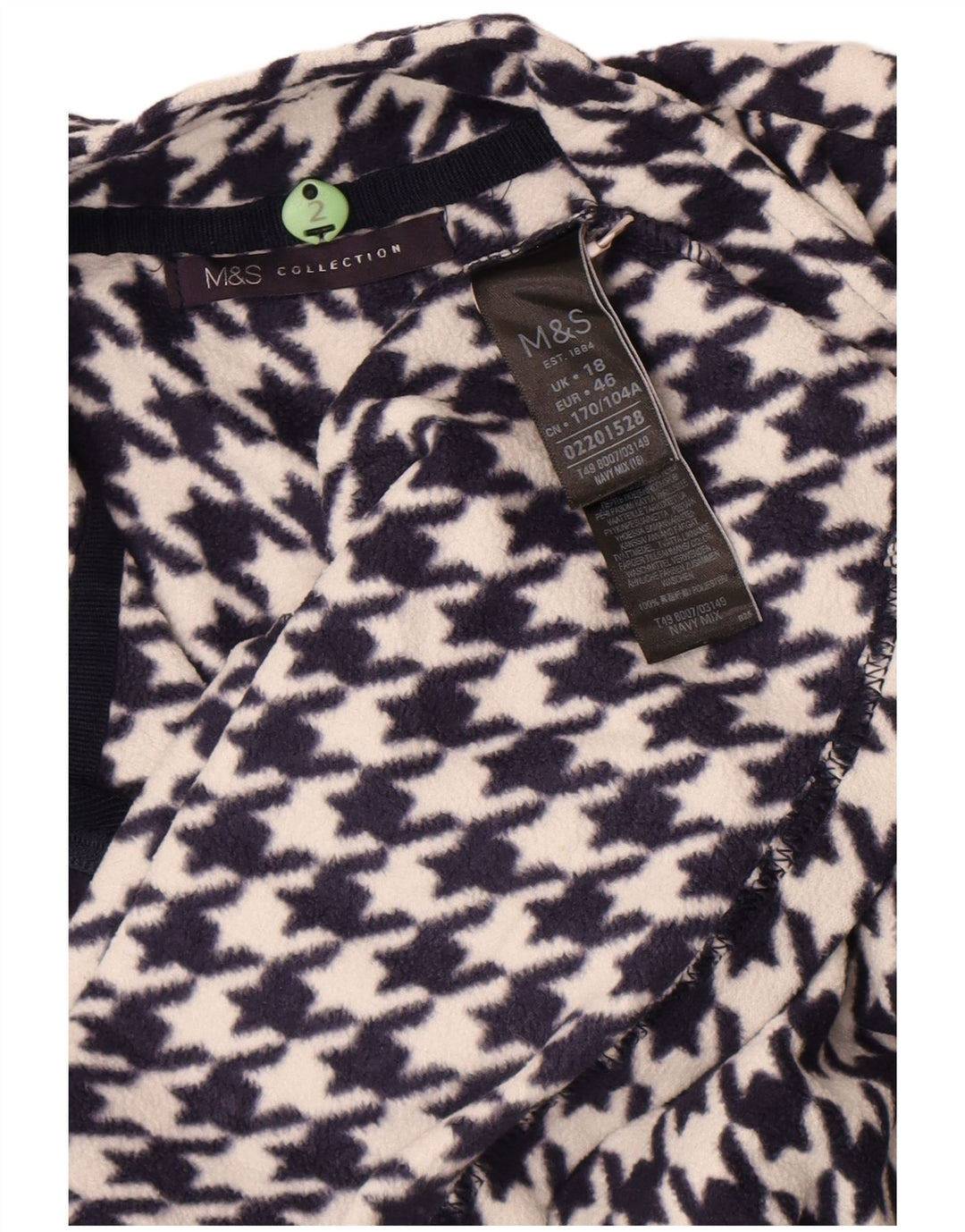 Marks & Spencer Womens Fleece Jacket UK 18 XL Navy Blue Houndstooth