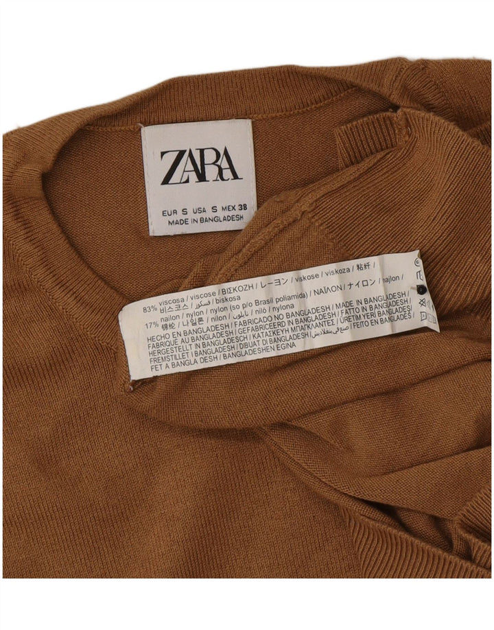 Zara Mens Crew Neck Jumper Sweater Small Brown Viscose