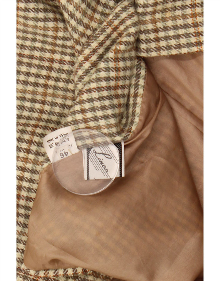 Vintage Womens 2 Button Blazer Jacket IT 46 Large Khaki Gingham Wool