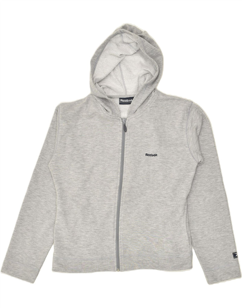 REEBOK Womens Zip Hoodie Sweater UK 12 Medium Grey Polyester | Vintage Reebok | Thrift | Second-Hand Reebok | Used Clothing | Messina Hembry 