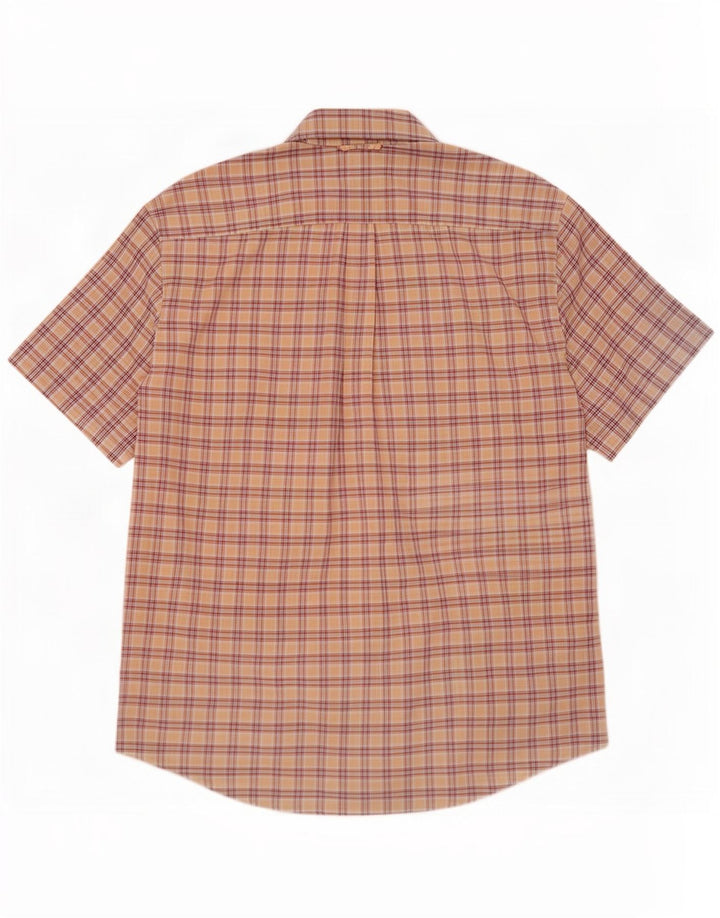 Tommy Hilfiger Mens Short Sleeve Shirt Large Beige Check Cotton