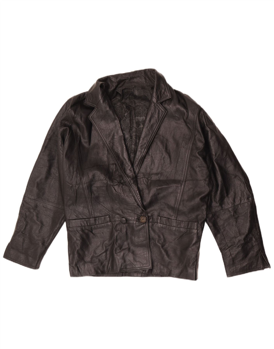 Vintage Womens Double Breasted Leather Blazer Jacket UK 16 Large Black