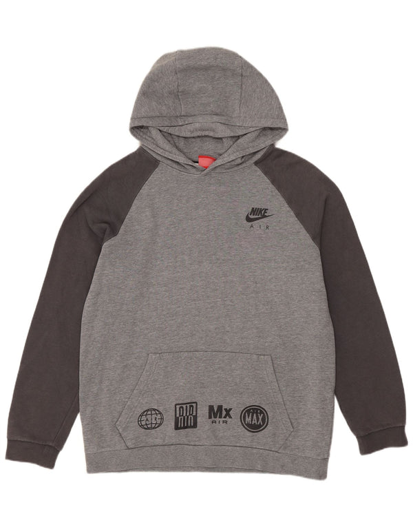Nike Boys Air Graphic Hoodie Jumper 13-14 Years XL Grey Colourblock Cotton