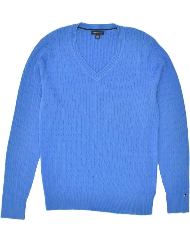 TOMMY HILFIGER Womens V-Neck Jumper Sweater UK 18 XL Blue Cotton | Vintage Tommy Hilfiger | Thrift | Second-Hand Tommy Hilfiger | Used Clothing | Messina Hembry 