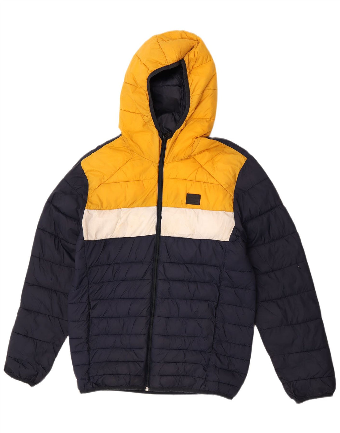 Jack & Jones Mens Hooded Padded Jacket UK 38 Medium Navy Blue Colourblock