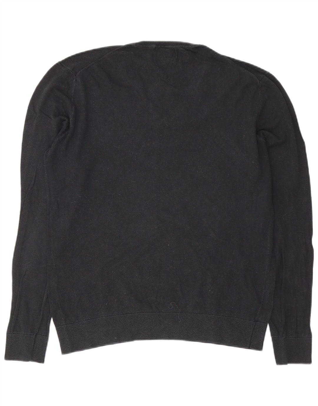 Zara Mens V-Neck Jumper Sweater Large Black Cotton
