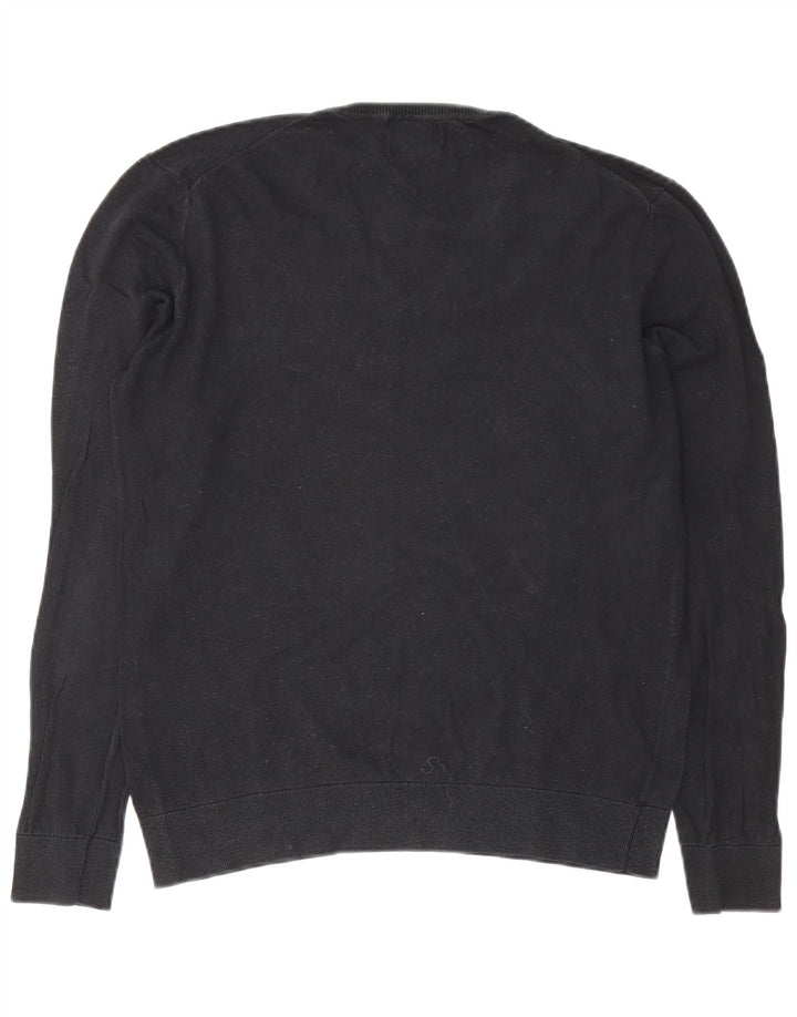 Zara Mens V-Neck Jumper Sweater Large Black Cotton
