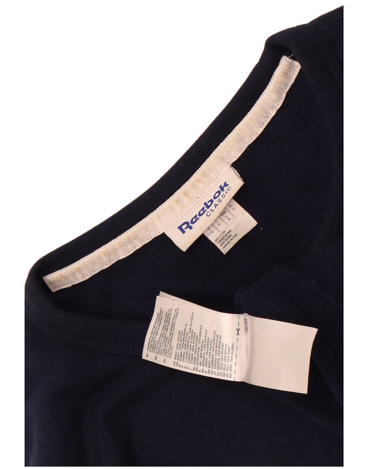 Reebok Mens Graphic Sweatshirt Jumper Large Navy Blue Colourblock Cotton