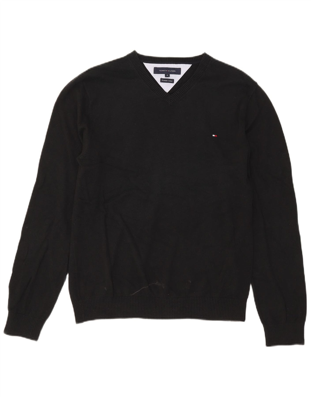 Tommy Hilfiger Mens V-Neck Jumper Sweater Medium Black Cotton