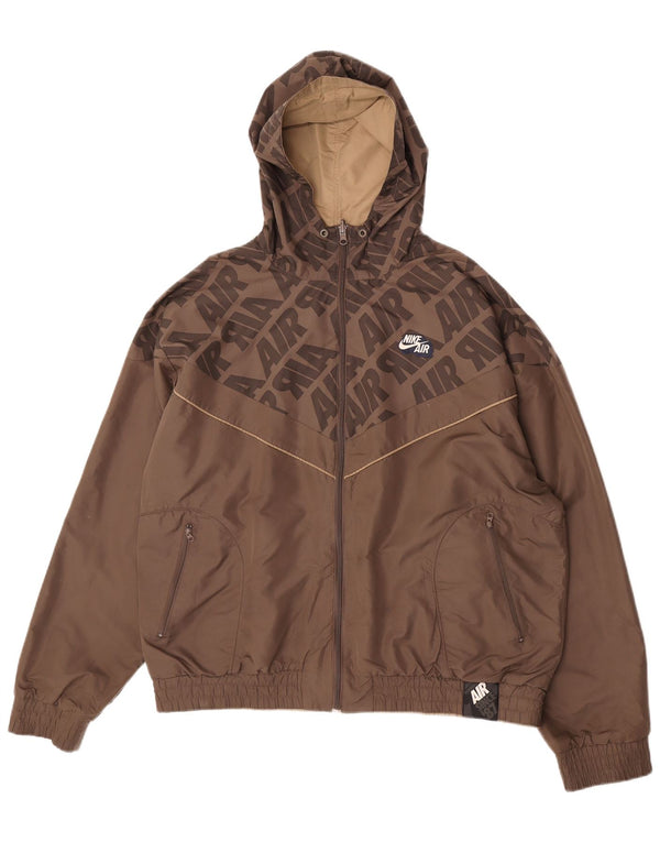 Nike Mens Hooded Graphic Reversible Jacket UK 45/47 XL Brown Polyester