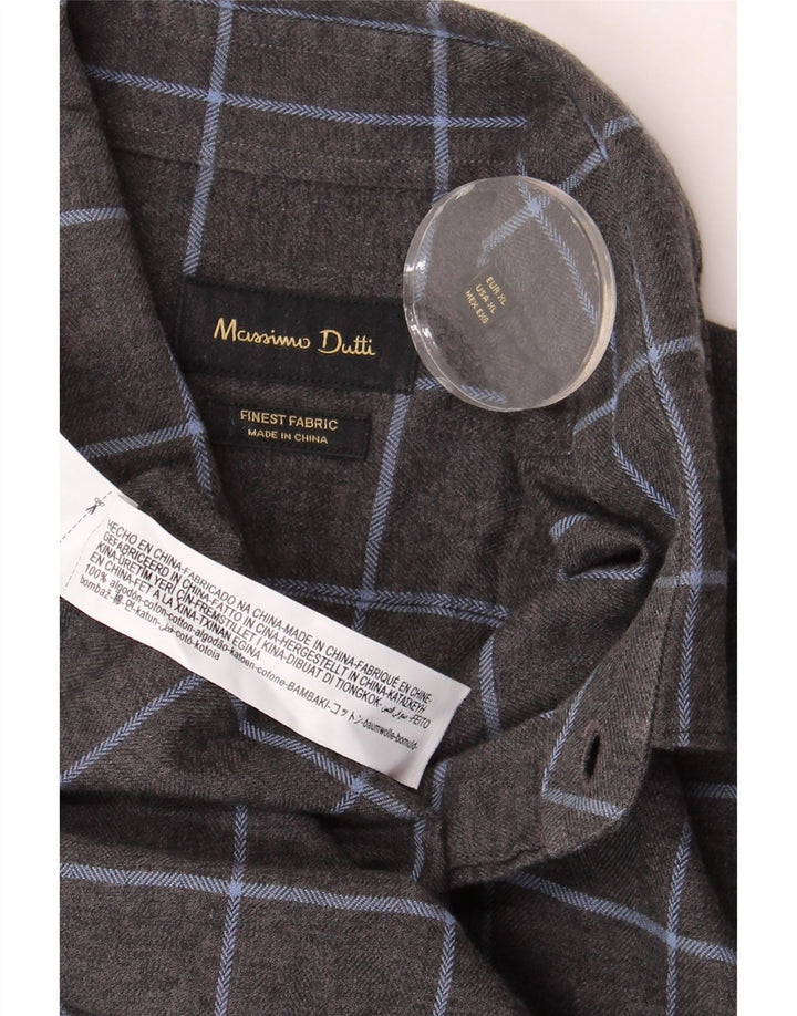 MASSIMO DUTTI Mens Flannel Shirt XL Grey Check Cotton