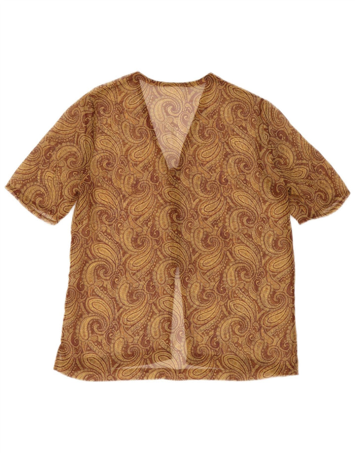VINTAGE Womens See Through Shirt Blouse UK 12 Medium Brown Paisley