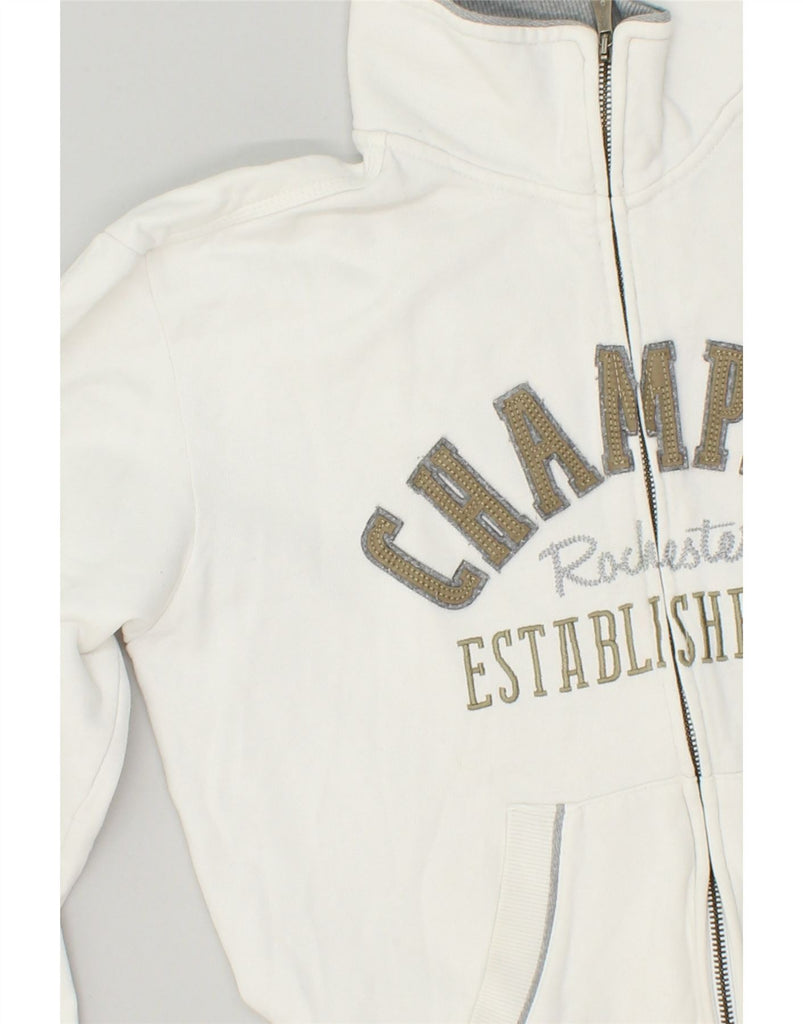 CHAMPION Womens Rochester Graphic Tracksuit Top Jacket UK 14 Medium White | Vintage Champion | Thrift | Second-Hand Champion | Used Clothing | Messina Hembry 