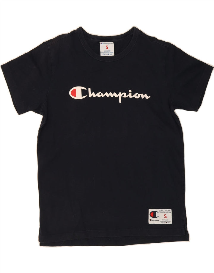 CHAMPION Mens Graphic T-Shirt Top Small Navy Blue Cotton Vintage Champion and Second-Hand Champion from Messina Hembry 