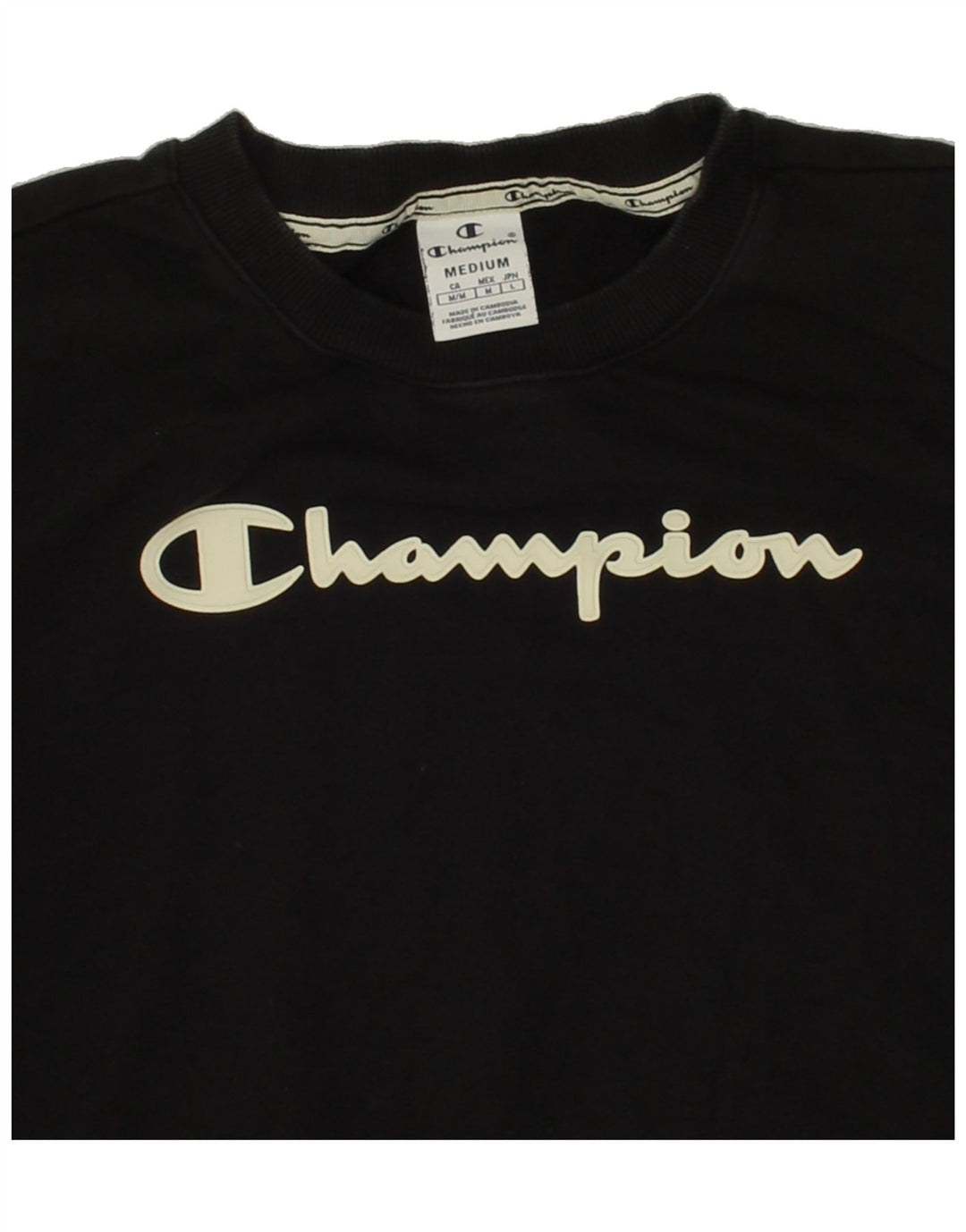 CHAMPION Womens Crop Graphic Sweatshirt Jumper UK 14 Medium Black Cotton Vintage Champion and Second-Hand Champion from Messina Hembry 