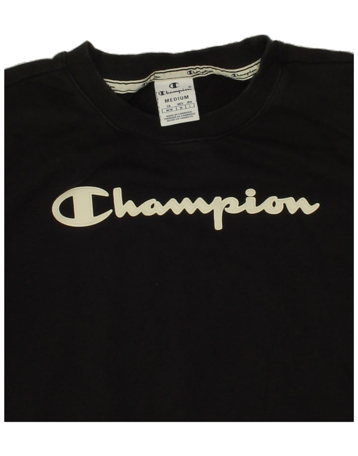 CHAMPION Womens Crop Graphic Sweatshirt Jumper UK 14 Medium Black Cotton Vintage Champion and Second-Hand Champion from Messina Hembry 