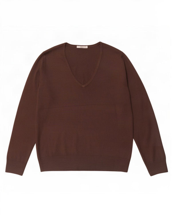Marks & Spencer Womens V-Neck Jumper Sweater UK 14 Medium Brown Acrylic