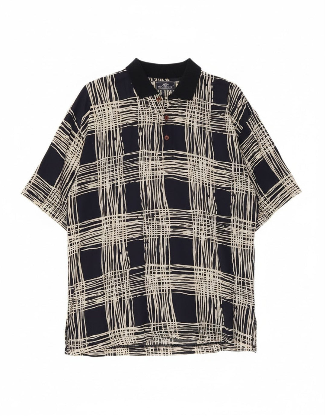 Suspense Mens Short Sleeve Pullover Shirt Large Navy Blue Check Viscose