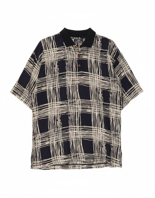 Suspense Mens Short Sleeve Pullover Shirt Large Navy Blue Check Viscose