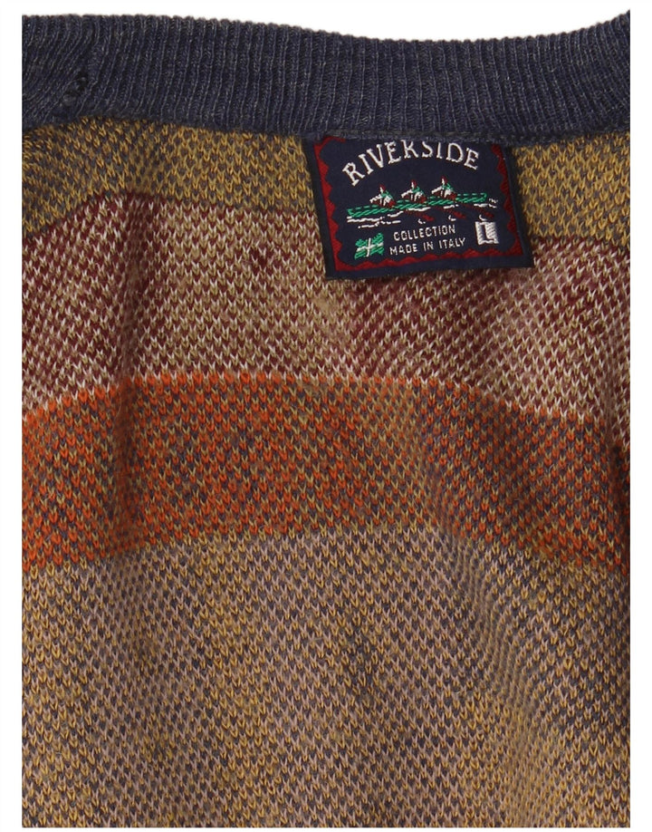 Vintage Mens V-Neck Jumper Sweater Large Multicoloured Patchwork