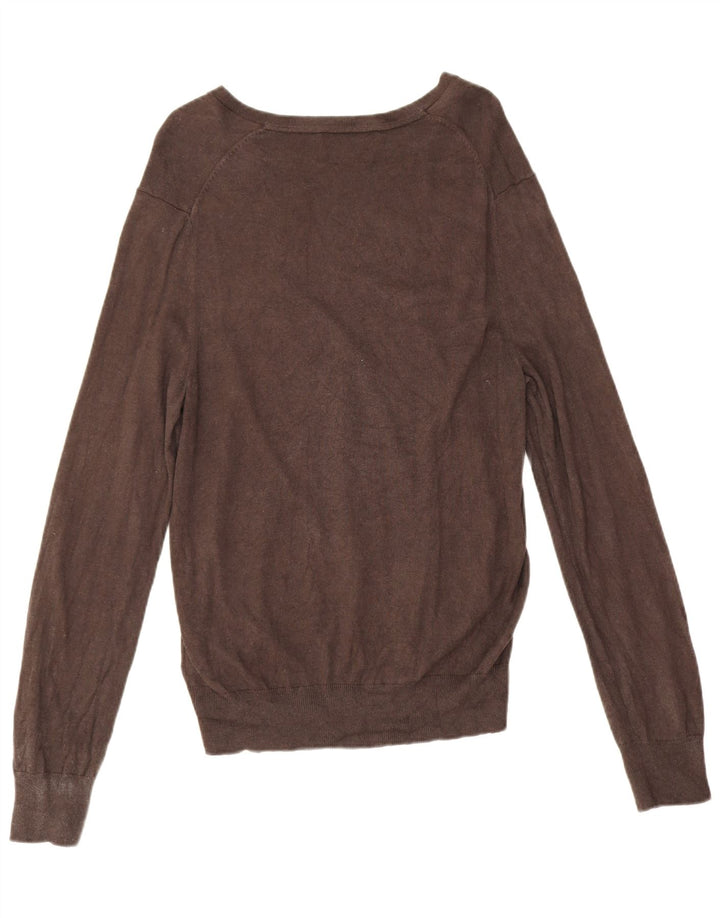 Banana Republic Mens V-Neck Jumper Sweater Medium Brown Silk