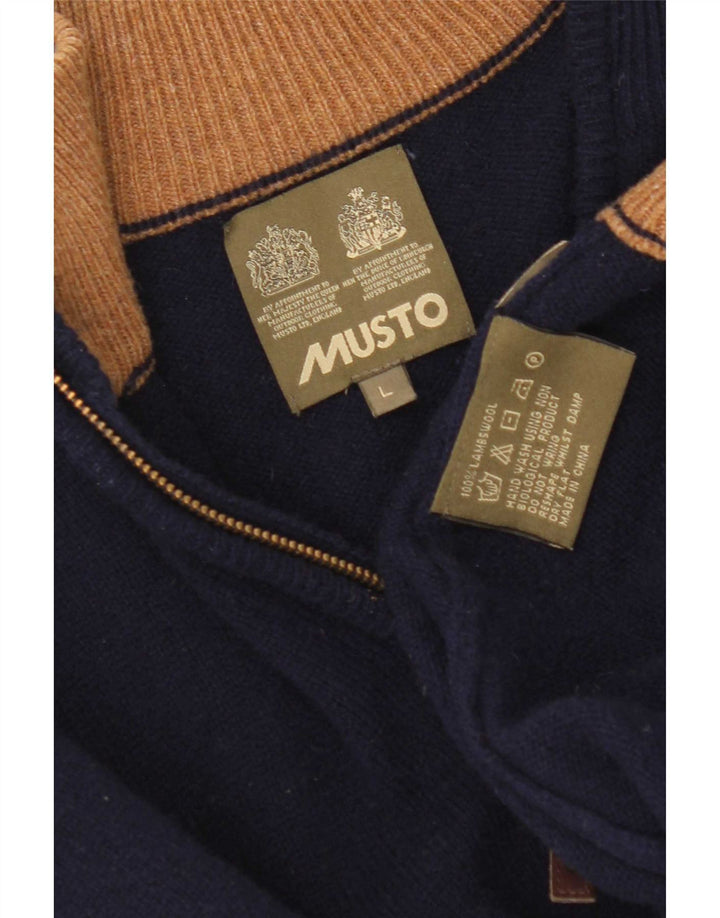 Musto Mens Zip Neck Jumper Sweater Large Navy Blue Lambswool