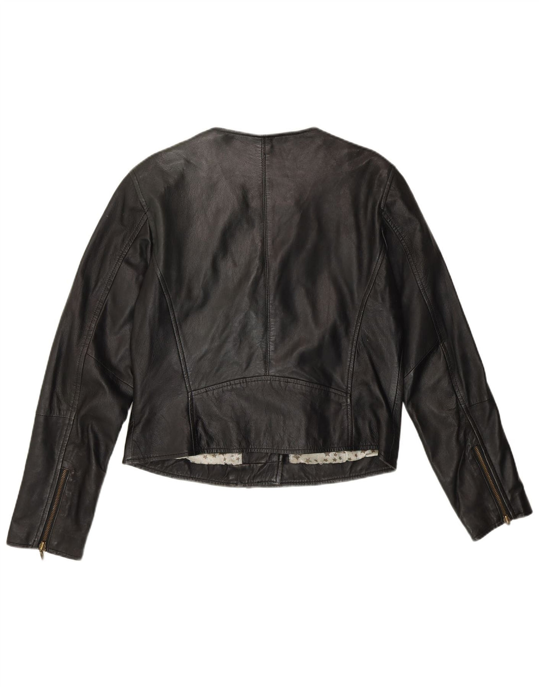 RINO & PELLE Womens Crop Biker Leather Jacket UK 12 Medium Black Leather