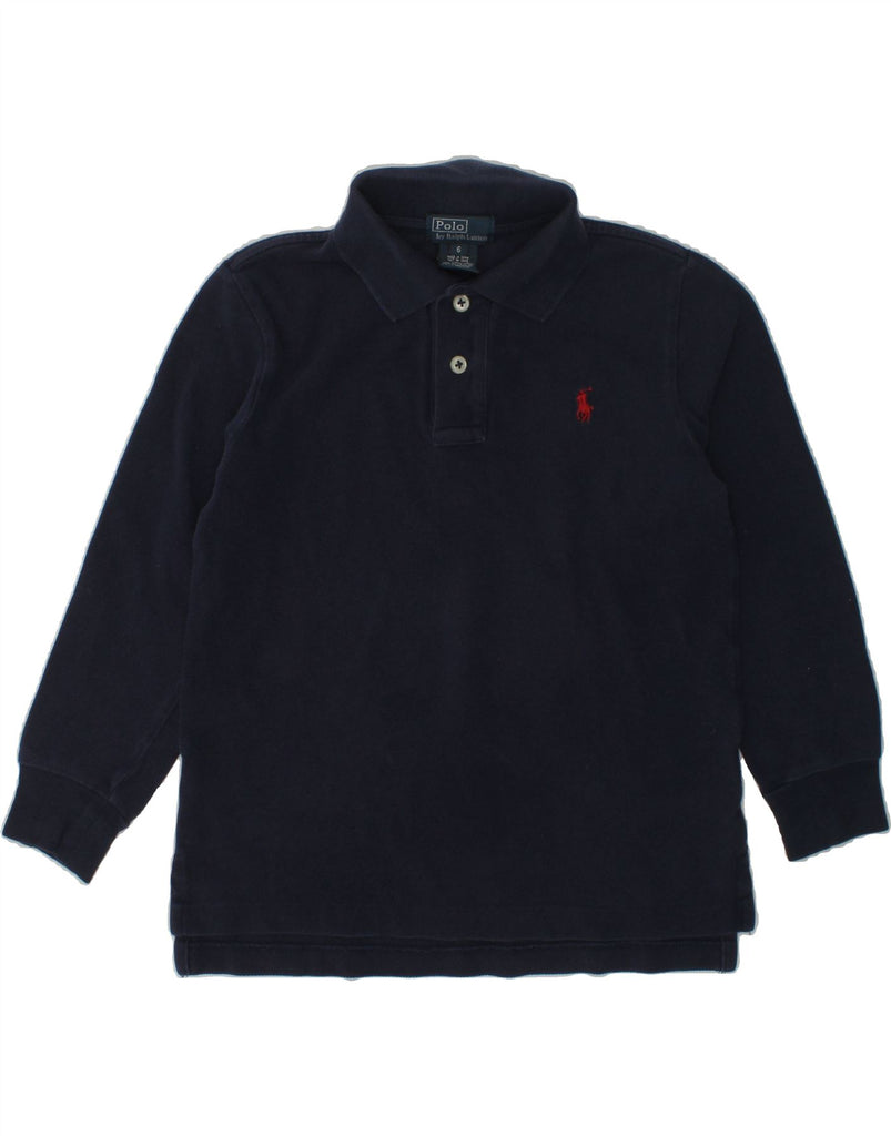 POLO RALPH LAUREN Boys Long Sleeve Polo Shirt 5-6 Years Navy Blue Cotton | Vintage Polo Ralph Lauren | Thrift | Second-Hand Polo Ralph Lauren | Used Clothing | Messina Hembry 
