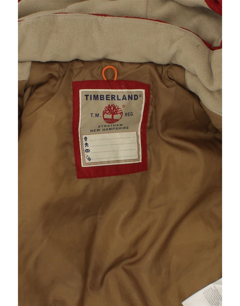 TIMBERLAND Baby Boys Graphic Hooded Padded Jacket 3-6 Months Red Polyamide | Vintage Timberland | Thrift | Second-Hand Timberland | Used Clothing | Messina Hembry 