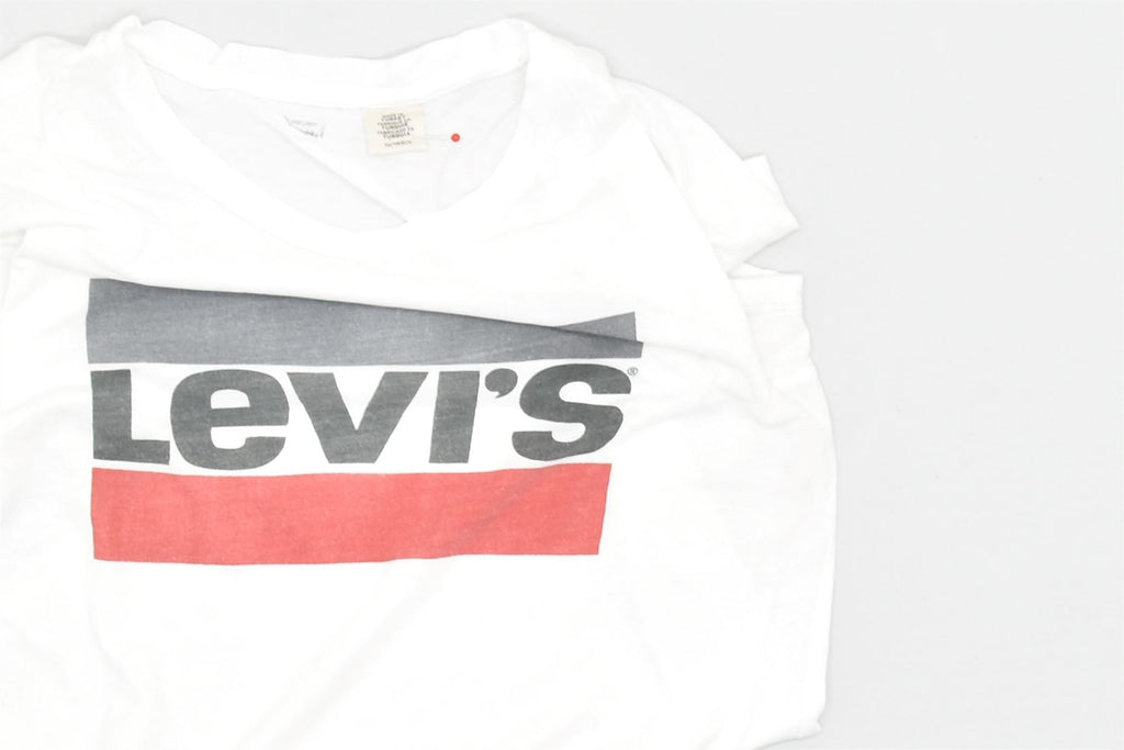 LEVI'S Womens Graphic T-Shirt Top UK 6 XS White Cotton | Vintage | Thrift | Second-Hand | Used Clothing | Messina Hembry 