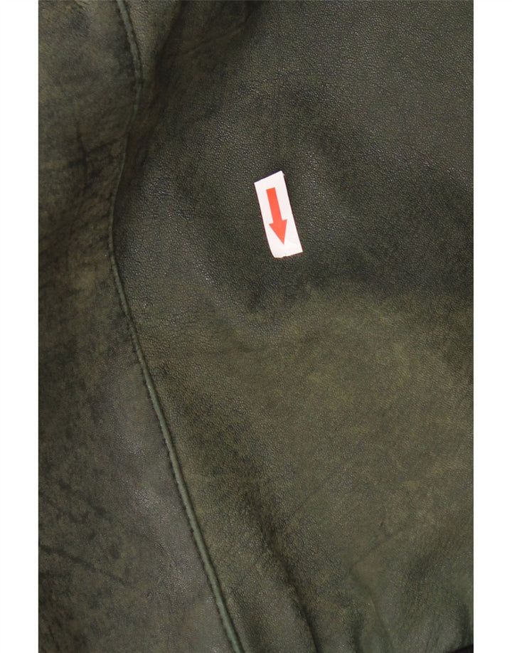 Vintage Mens Leather Jacket UK 46 3XL Green Check Leather