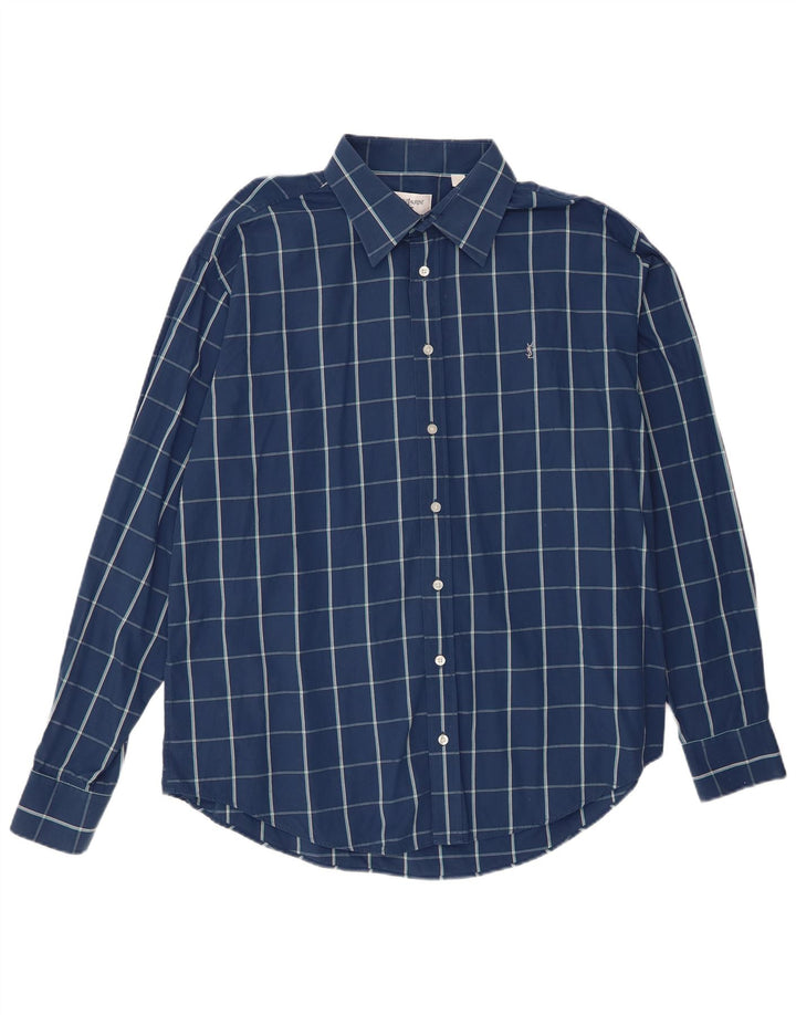 Yves Saint Laurent Mens Shirt XL Blue Check Cotton
